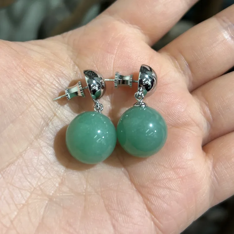 925银耳饰 复古时尚百搭复古14MM绿色耳饰轻奢气质银耳环耳钉耳坠