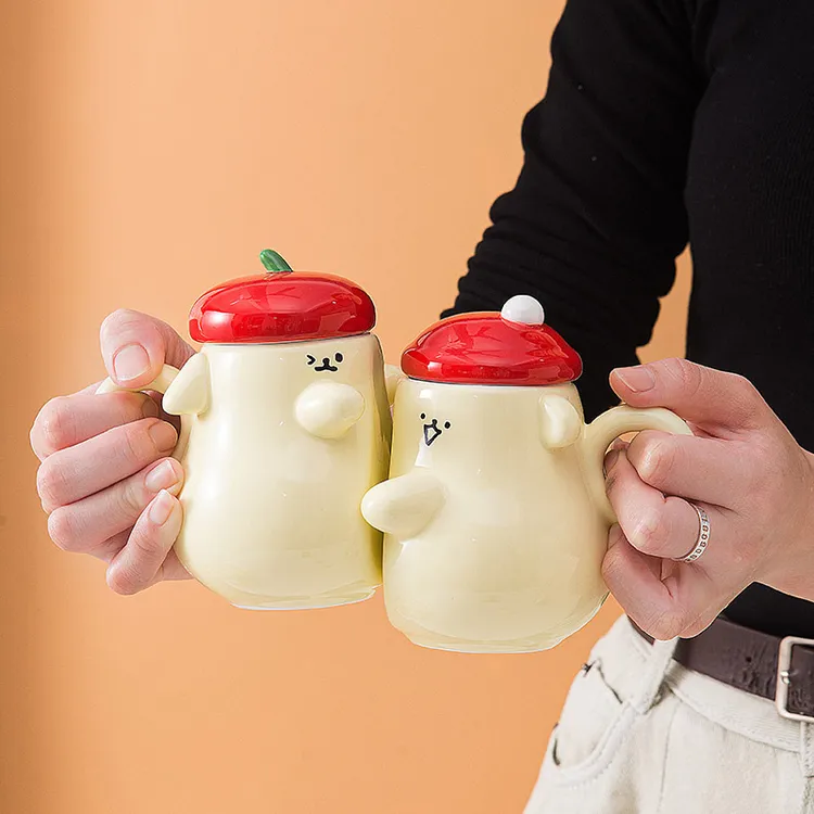 情侣贴贴对杯陶瓷马克杯创意可爱带盖陶瓷水杯情人节礼物伴手礼品