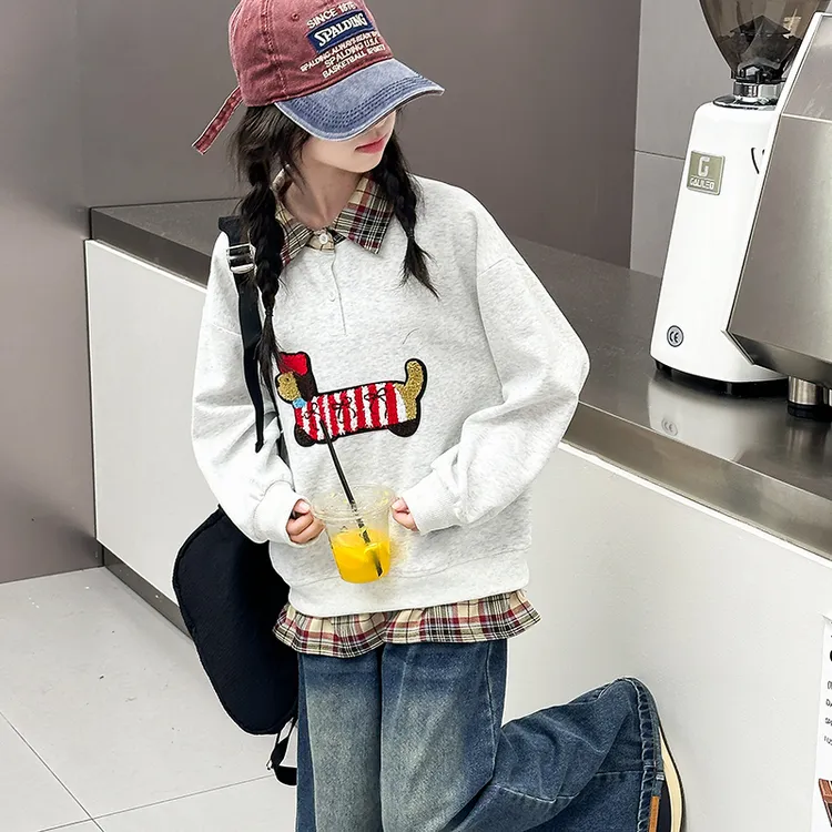 女童秋款套装2025新款时尚卡通腊肠狗卫衣两件套中大童宽松阔腿裤