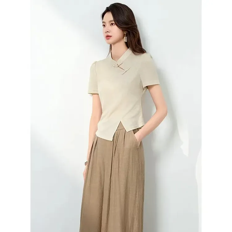 T 056款小衫+九分裤气质舒适时尚透气大码洋气休闲夏季套装