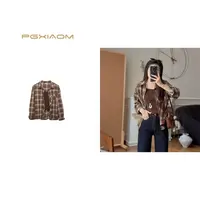 【PGXIAOM】润秀定制咖色格子衬衣+咖色吊带背心两件套套装TZ10177 