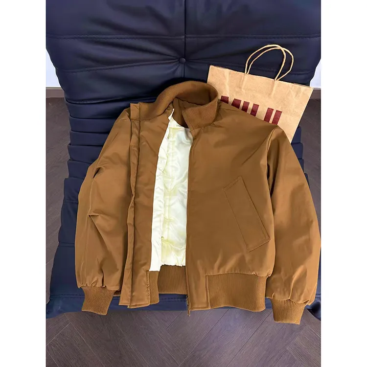 棕色短款飞行夹克棉服男冬季加厚保暖棒球服cleanfit立领棉衣外套