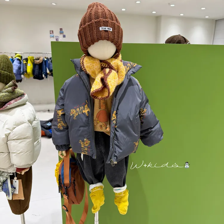 【W+童装】原创韩系冬款90白鸭绒 保暖冬季中长款羽绒服 85078