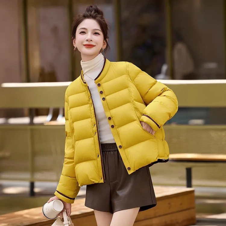 时尚小立领羽绒服女短款2025冬装新款小个子洋气保暖鸭绒外套