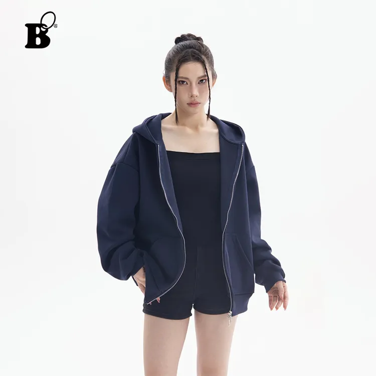 Bo宽松开衫拉链连帽慵懒美式hiphop高街ins卫衣外套外套灰色外套