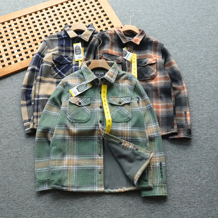 美单 加绒加厚男士格子衬衫外套加厚保暖