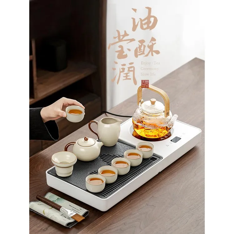 功夫茶具套装家用轻奢小型茶盘烧水壶全自动一体茶台一整套装
