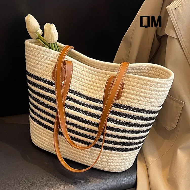 法式包包女大容量2024新款百搭单肩草编编织包海边沙滩度假托特包