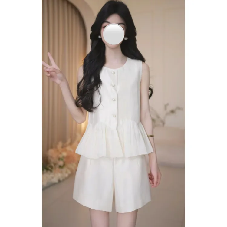 无袖小香风气质白色时尚减龄套装B1385B5F622