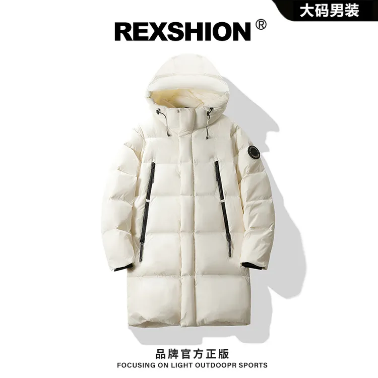 REXSHION白鸭绒加厚保暖休闲外套男2025冬季情侣连帽中长款羽绒服