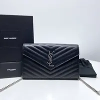 99新 YSL/圣罗兰 思斯专属 YSL黑银信封单肩斜跨包THYX1741