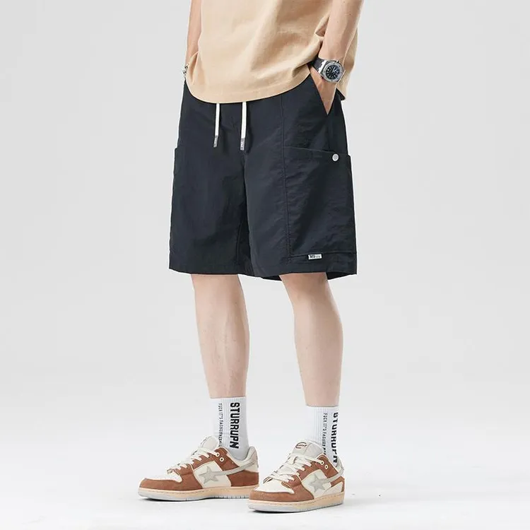 高端黑色工装休闲短裤男夏季新款宽松运动五分裤男生冰丝薄款裤子