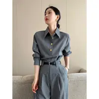 2025秋季穿搭一整套高级感小洋装气场强大女装灰色衬衫西装裤套装