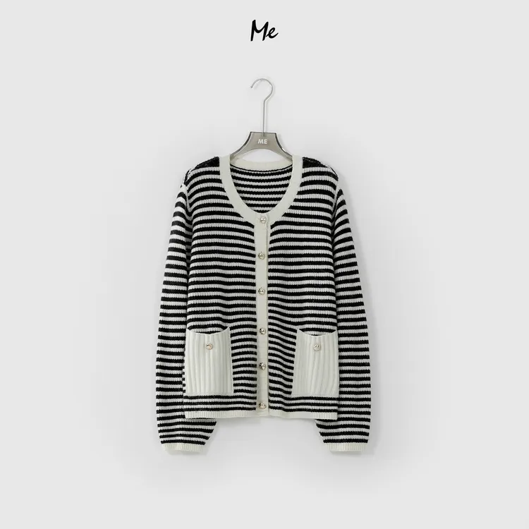 ME【条纹金扣】绵羊毛混纺重工极简简约百搭时尚毛衣MEQC1918