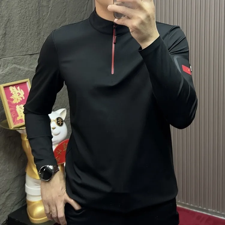 2025-1088半高领长袖通用秋季中等秋冬T恤男装男士时尚韩版