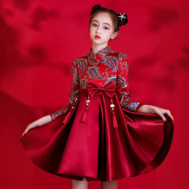 【钰格格】女童新款喜庆儿童旗袍洋气国风国庆表演元旦拜年服唐汉服