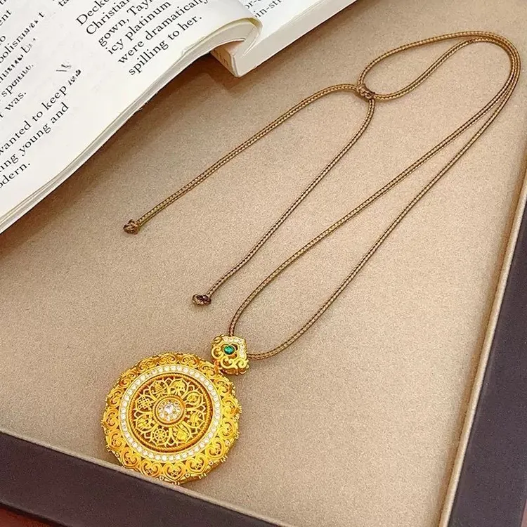 合金吊坠 国风饰品气质毛衣链项链金色链子女古风