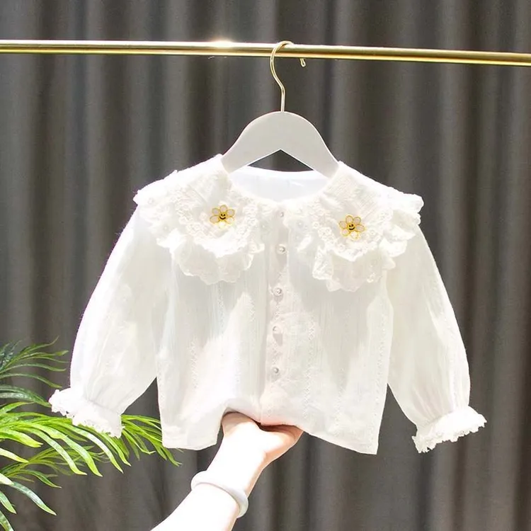 儿童春季衬衫2025新品小女孩娃娃领洋气时髦打底衫女宝宝长袖衬衫