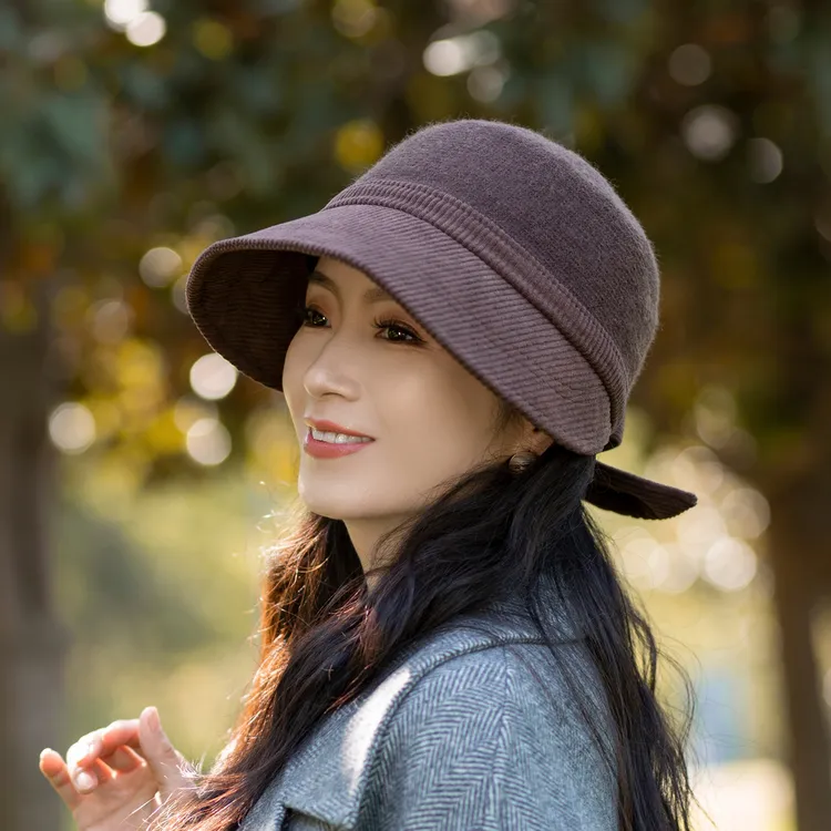 秋冬复古港风蝴蝶结鸭舌帽宽檐日式圆顶冬季帽子大头围女士帽子女
