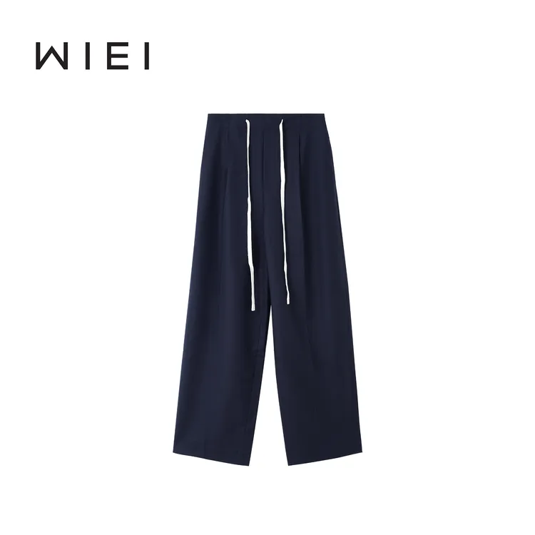 《WI EI》大蓝*精纺荃羊毛 时髦运动风可调节撞色抽绳休闲裤9J012