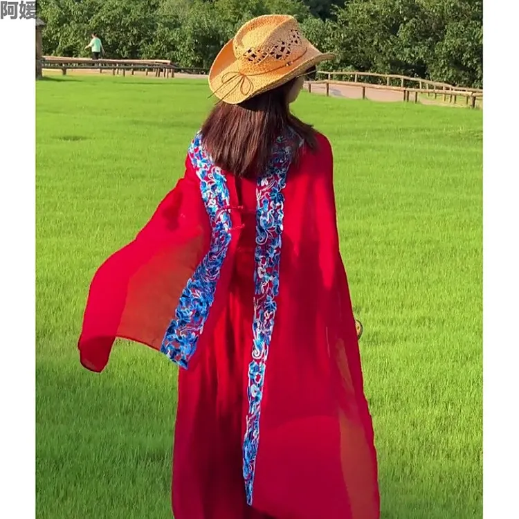 阿媛品质刺绣民族风盘扣披肩云南新疆西藏旅游披肩百搭夏季太阳帽