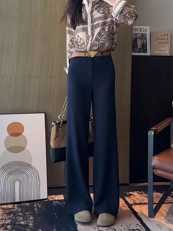 天丝羊毛阔腿裤女秋慵懒风高腰垂感显瘦仿牛仔裤百搭高级感西装裤