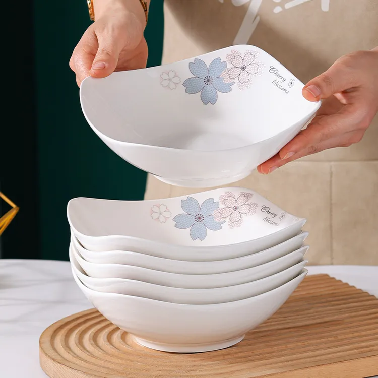 四方盘子家用陶瓷碟子餐具菜盘加厚防烫果盘汤盘饭盘凉菜沙拉盘