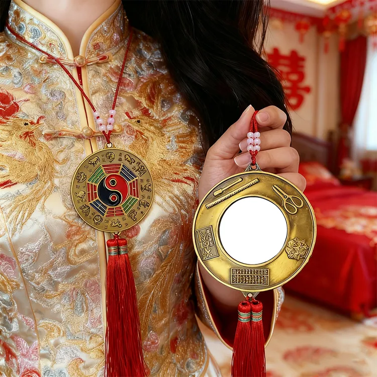 新娘结婚压腰怀镜新郎婚礼用品小镜子挂脖款圆形八角八卦镜平面镜