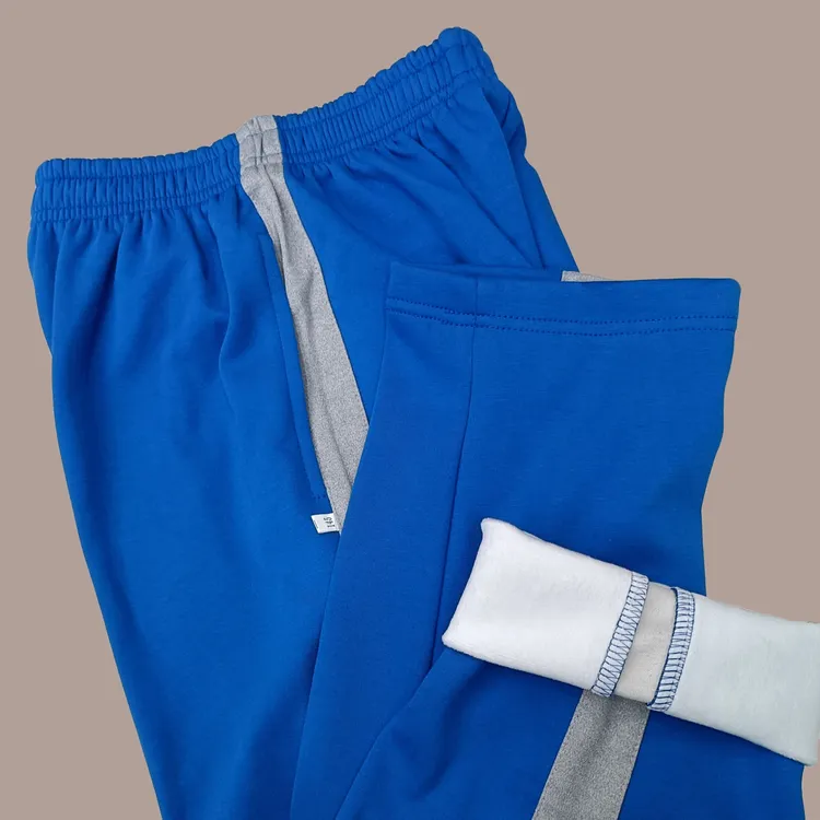 汕尾陆河中小学生冬季加绒加厚灰色边运动休闲校服裤子男女同款