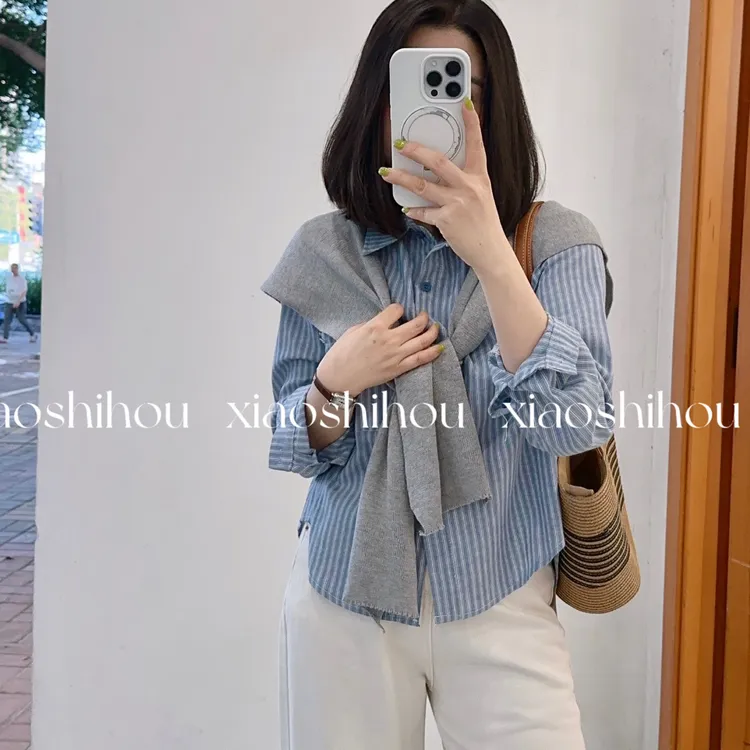 小时候女装店韩版休闲条纹衬衫8105