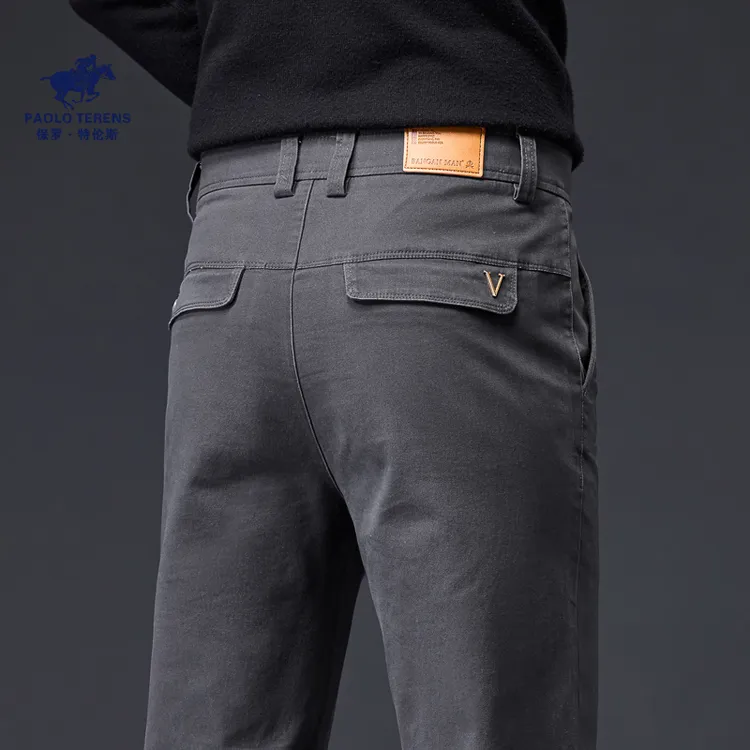 香港高端休闲裤男款秋冬纯棉直筒宽松加绒加厚弹力商务百搭男裤子