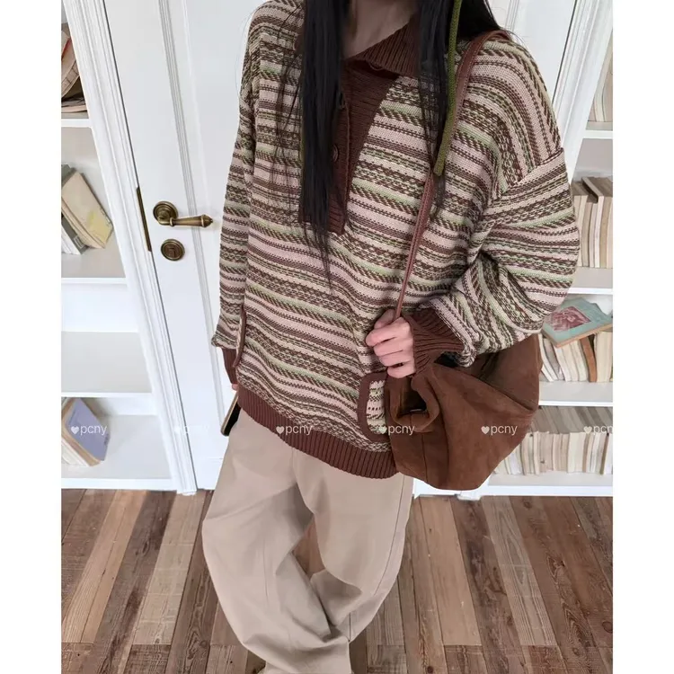 「秋意浓」不理理秋季新款小众女装时尚休闲条纹针织衫