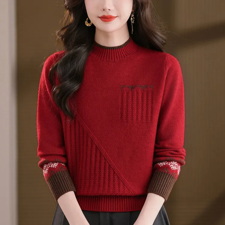 爆款羊毛衫女新款秋冬季拼色加厚半高领毛衣内搭上衣打底衫羊绒