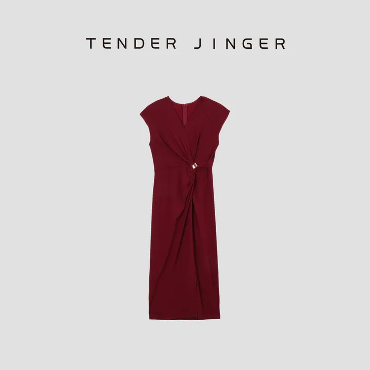 Tender JingerV领打褶修身连衣裙T52CZ30344