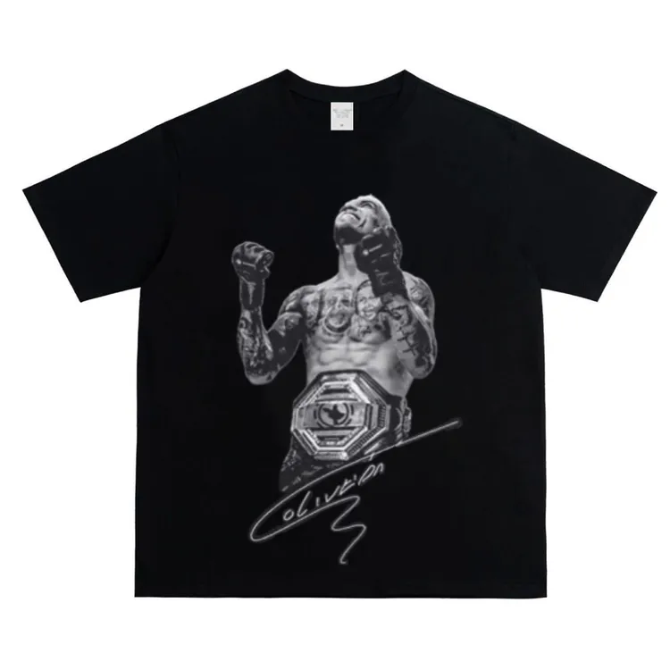 Oliveira奥利维拉印花美式高街重磅纯棉圆领短袖T恤男ufc格斗宽松