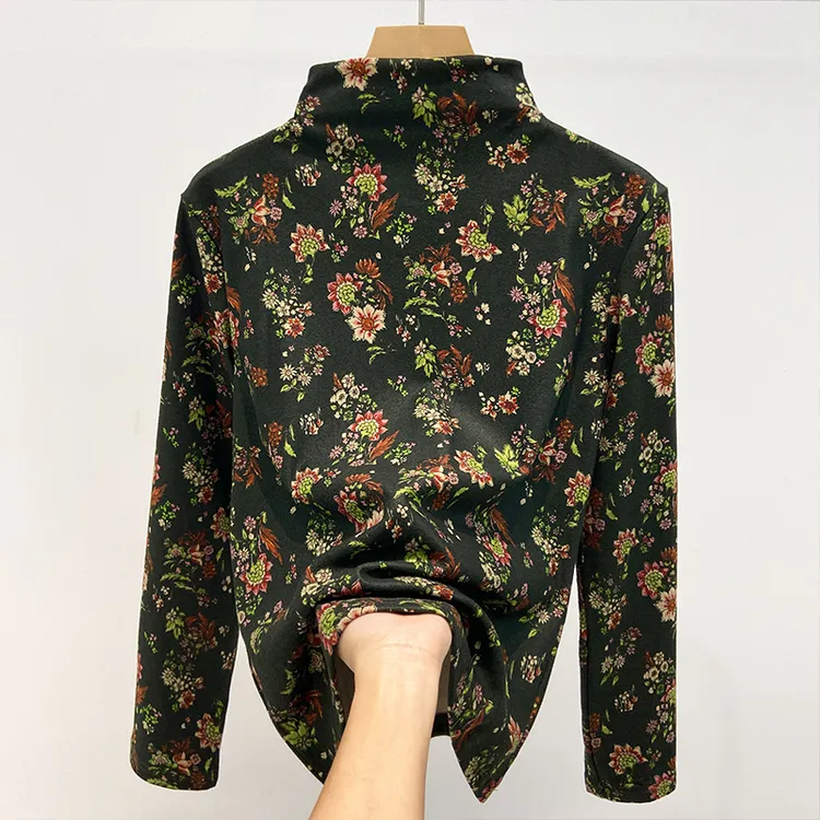 8161#洋气高贵半高领打底衫时尚百搭澳绒长袖修身显瘦T恤