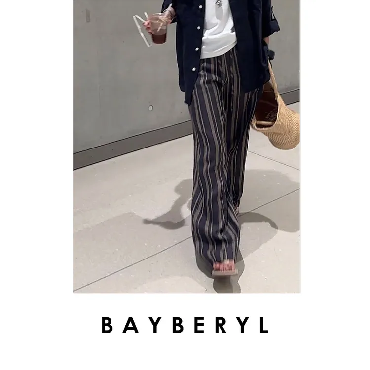 CC10-BAYBERYL老贝暗调灰度*条纹松紧腰松弛百搭休闲裤XXK5C2802