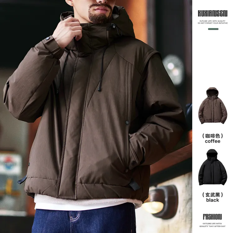 90白鸭绒连帽工装羽绒服男2025冬季新款宽松加厚保暖抗寒羽绒外套