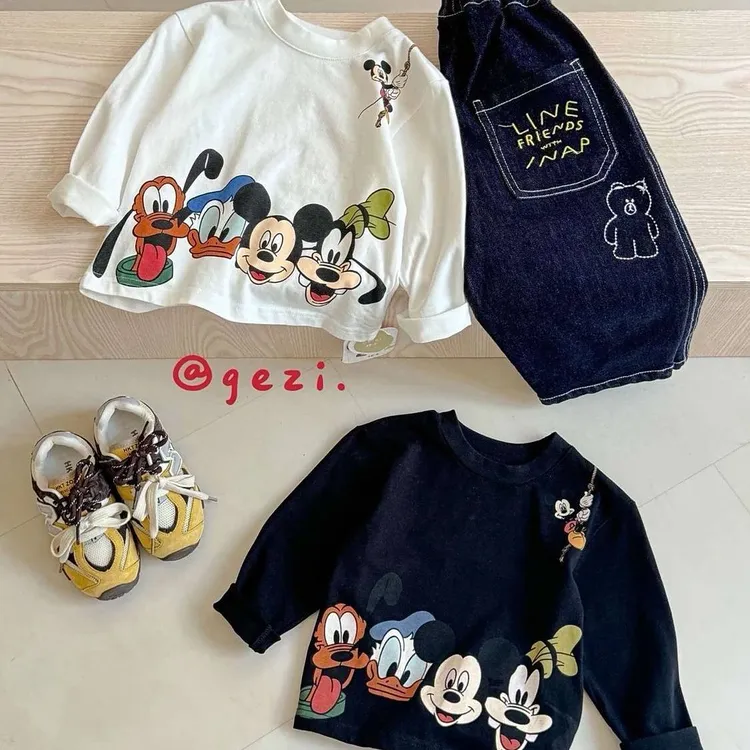 春秋季新款可爱卡通印花百搭男女童长袖纯棉圆领中小童打底衫上衣