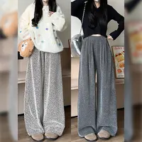 黑白斜纹条纹裤子女秋冬加厚2025新款高腰垂感慵懒直筒拖地阔腿裤