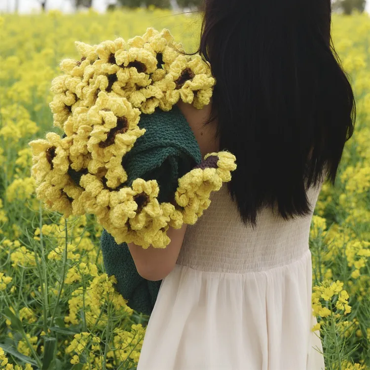 网红针织向日葵花束毯子成品创意沙发膝盖毯披肩毯子圆形毛毯拍照
