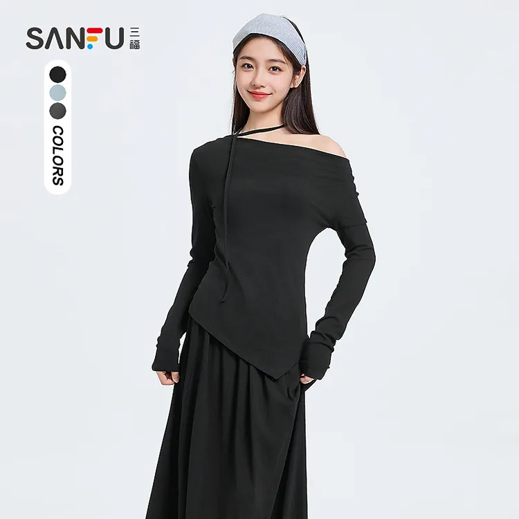 三福时尚裙套装2025春季露肩设计上衣半裙两件套裙子女装500207