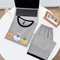 8233夏季女士纯棉睡衣套装短袖七分裤睡衣女套装可外穿女士家居服