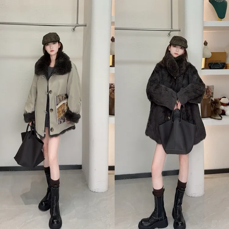 【冬至】新款皮毛一体两面穿时尚休闲派克皮草女士冬季保暖外套厚