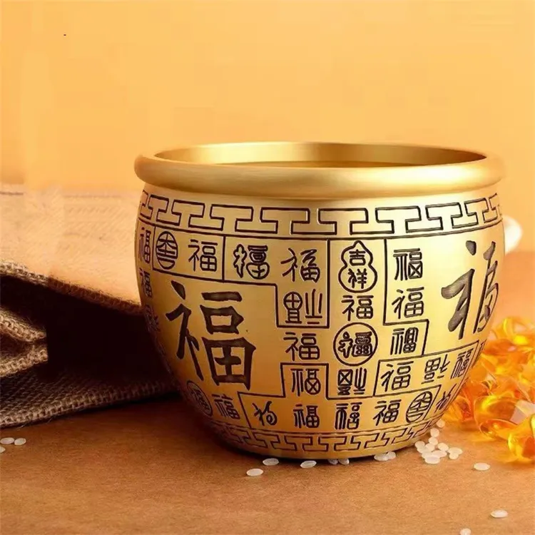 黄铜摆件百福缸米缸零钱缸喜庆吉祥装饰品复古生意缸喜庆