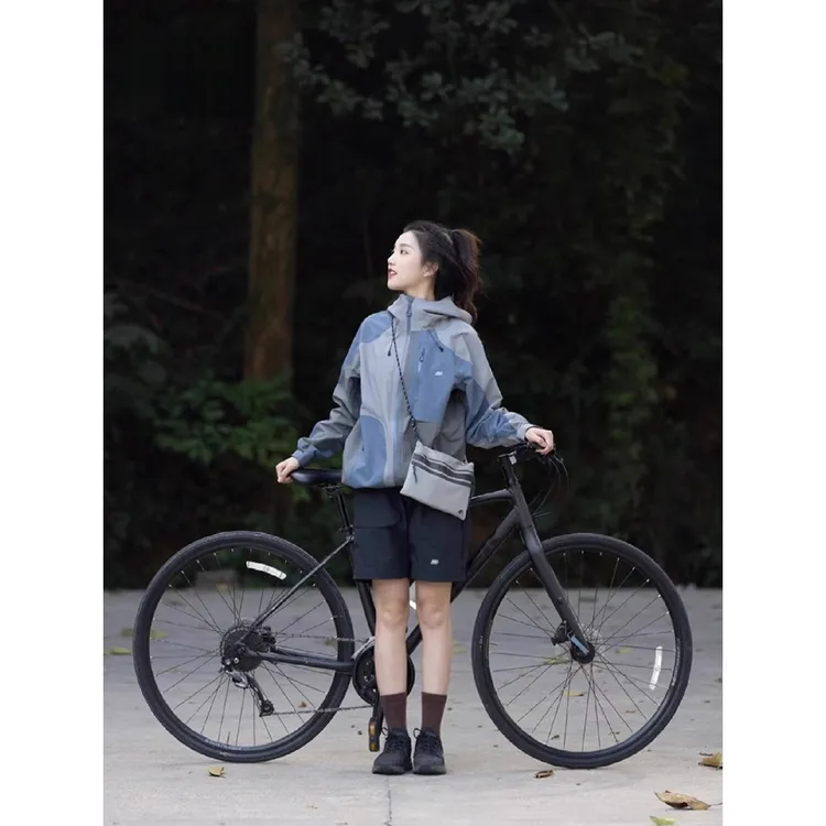 冲锋衣拼色外套女春秋新款美式户外情侣登山服防风夹克潮