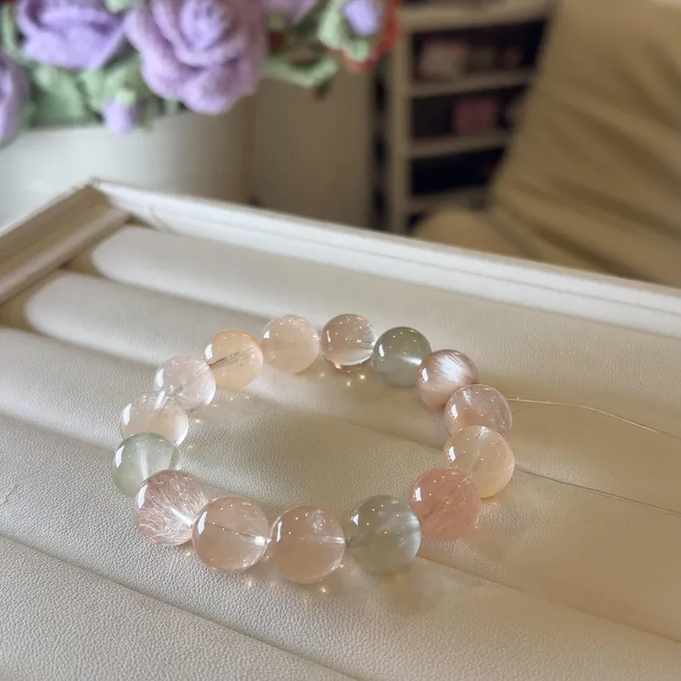 铜合金手链 「幻糖絮语」粉紫渐变色拉丝圆珠手串秋日温柔显白手链