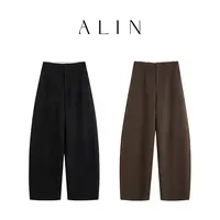 阿琳ALIN【巷尾】高腰百搭梧桐弯刀裤女秋冬直筒休闲镰刀裤AL5OMK10