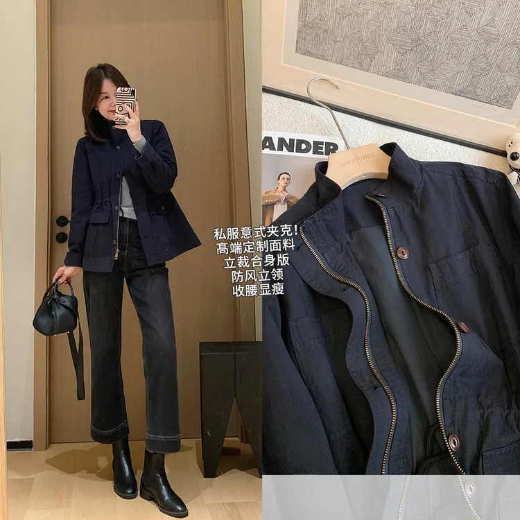 大叮自制【私服意式夹克】定制水洗全棉正肩抽绳收腰立领外套！S6319