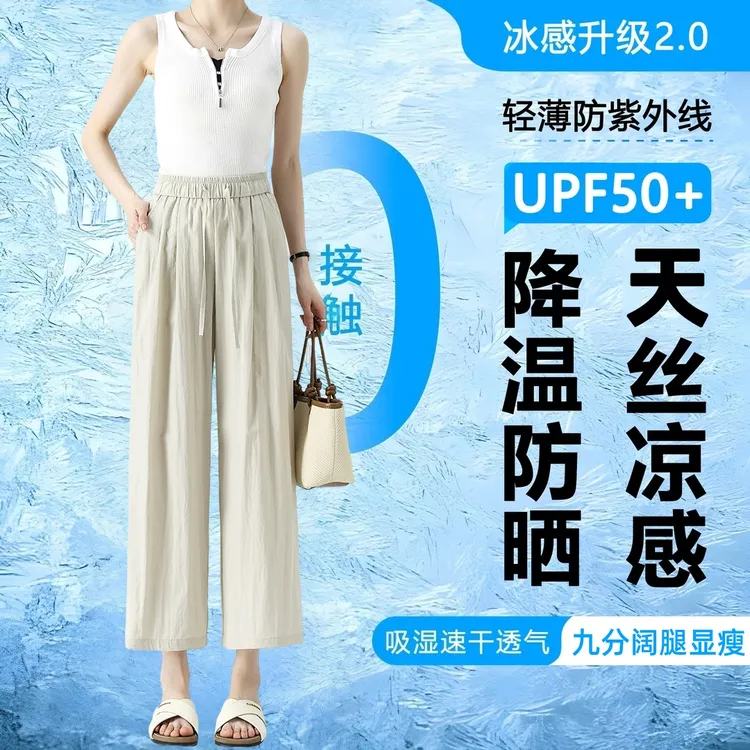 莱赛尔天丝阔腿山本裤女夏季2025新款高腰垂感冰丝九分直筒休闲裤